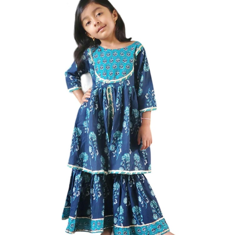 Girls Khaleesi Pure Cotton Ethnic Clothing set - Blue main image 0