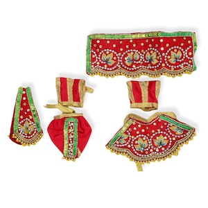 Radha Krishna Poshak: 6-Piece Deity Clothes Set (2-2.5&quot; dhoti, 4-5&quot; idol)