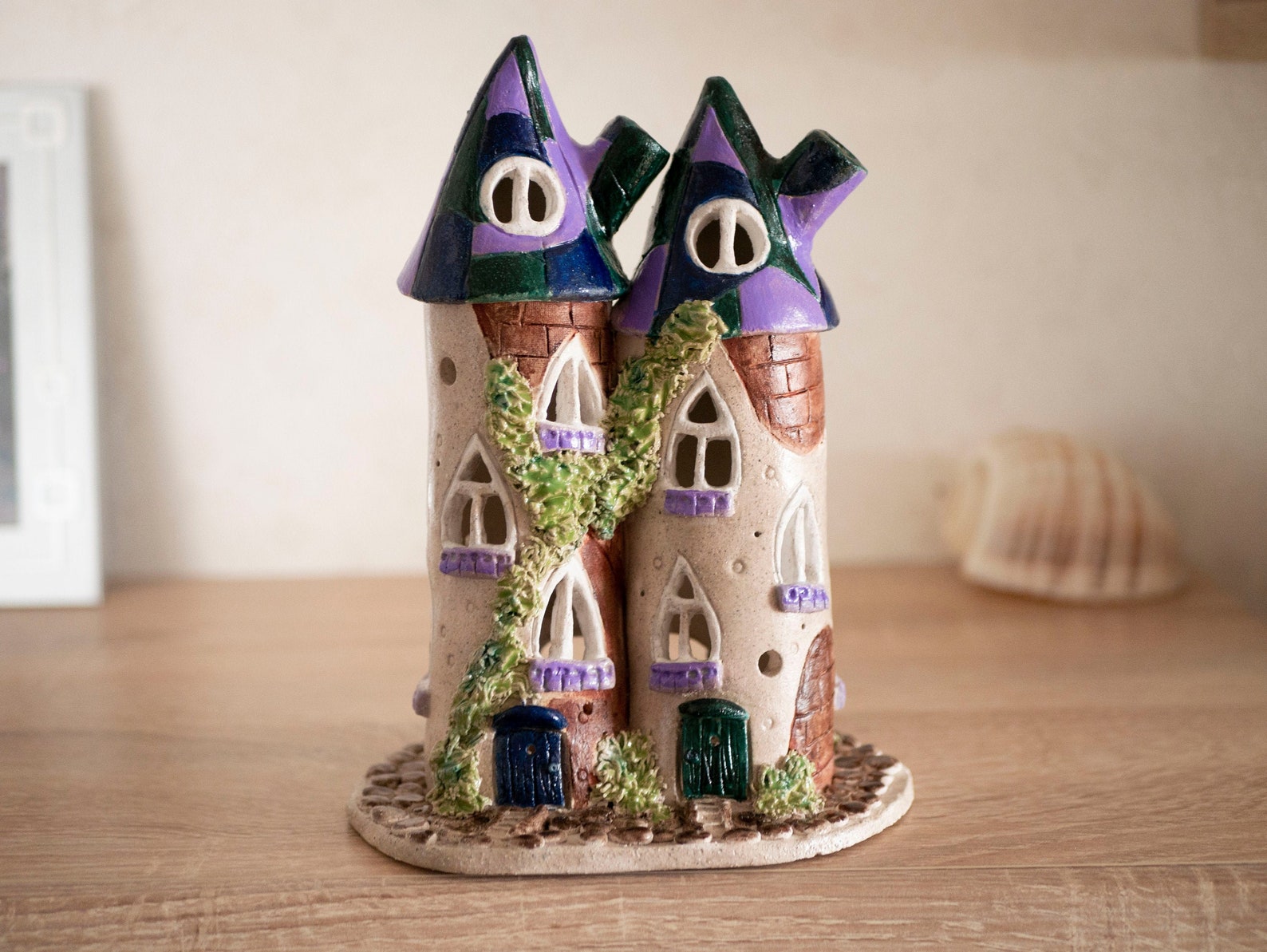 Decorative tealight candle holder. Ceramic castle. Candle Etsy