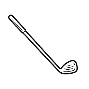Puede incluir: Un dibujo en blanco y negro de un palo de golf.