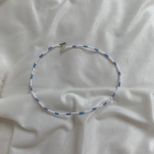 White, purple and blue seed bead necklace / choker | outer banks style