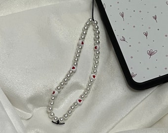 Y2k heart beads and pearl phone charm phone accessory