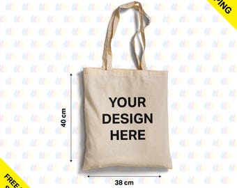 Bolsas de mano personalizadas - Algodón natural - Personalice sus propias bolsas de mano personalizadas con cualquier imagen, texto o diseño