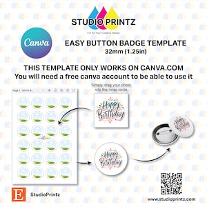 32mm Button Badges Template (Canva) - 1.25 inches