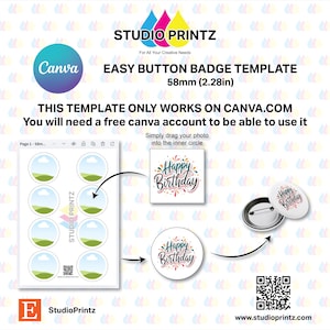 58mm Button Badges Template (Canva) - 2.28 inches
