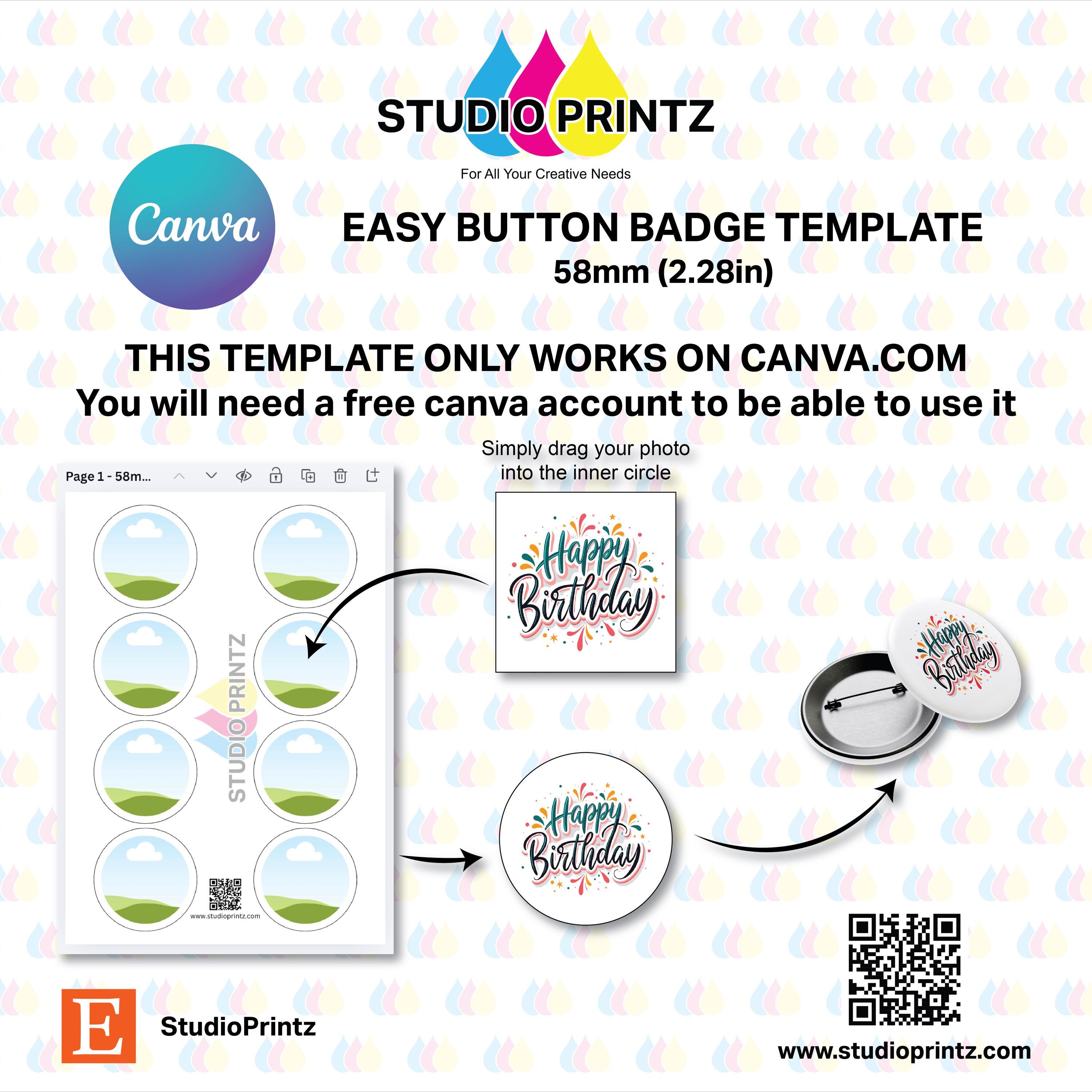 58mm Button Badges Template (Canva) - 2.28 inches