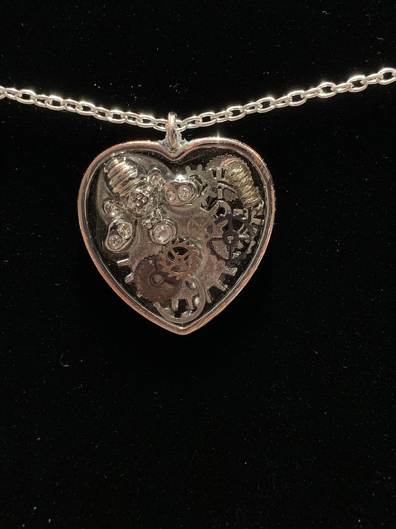 Silver steampunk Bee Heart necklace