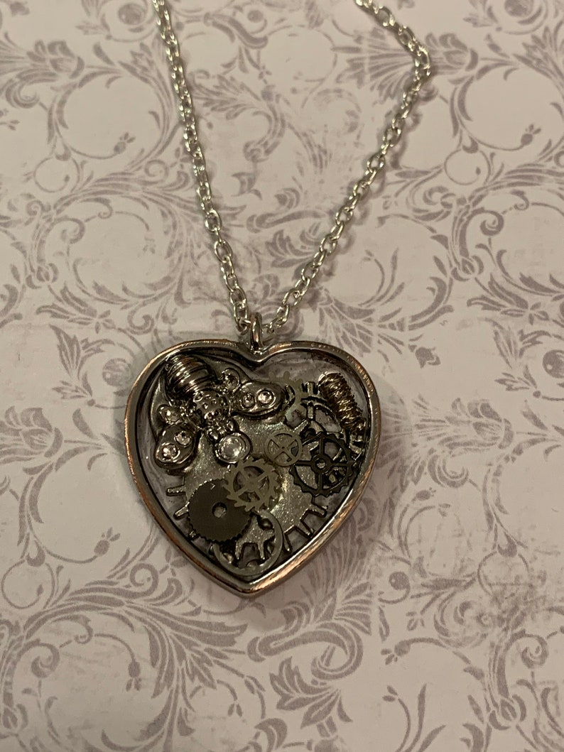 Silver steampunk Bee Heart necklace