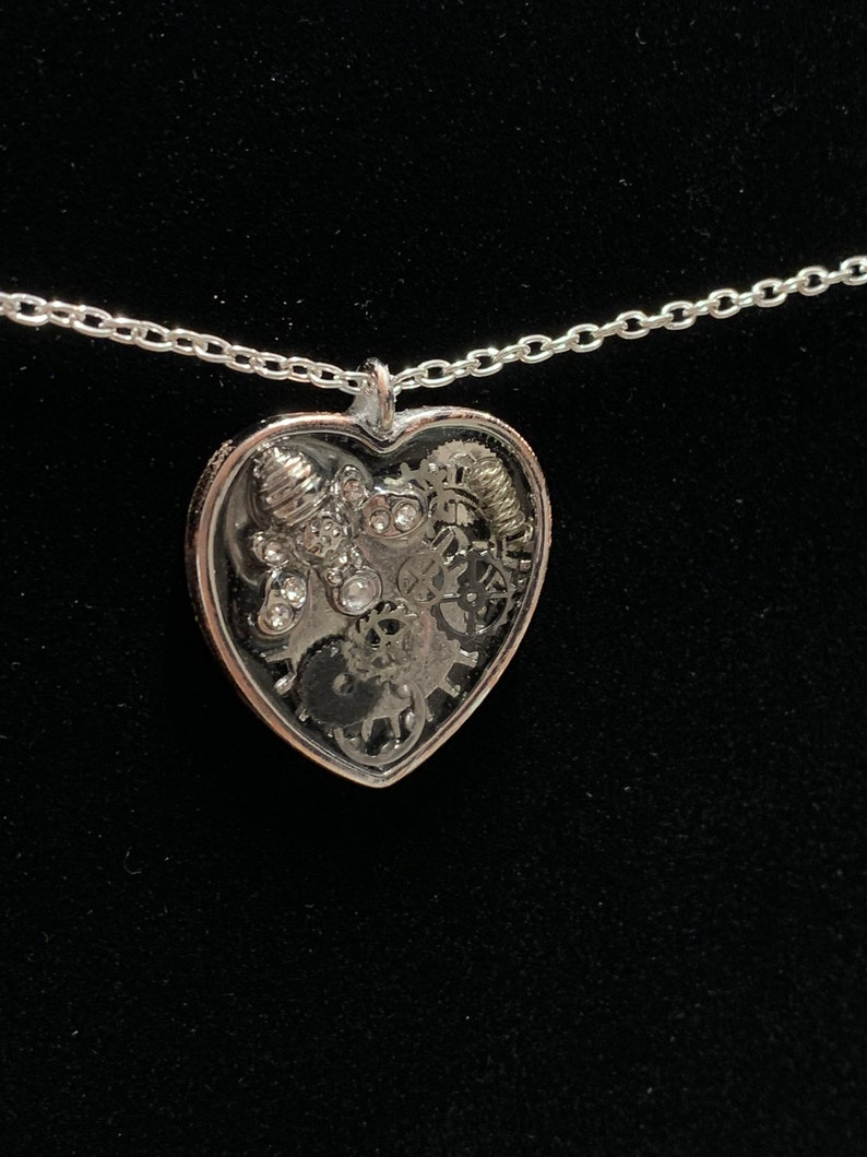 Silver steampunk Bee Heart necklace
