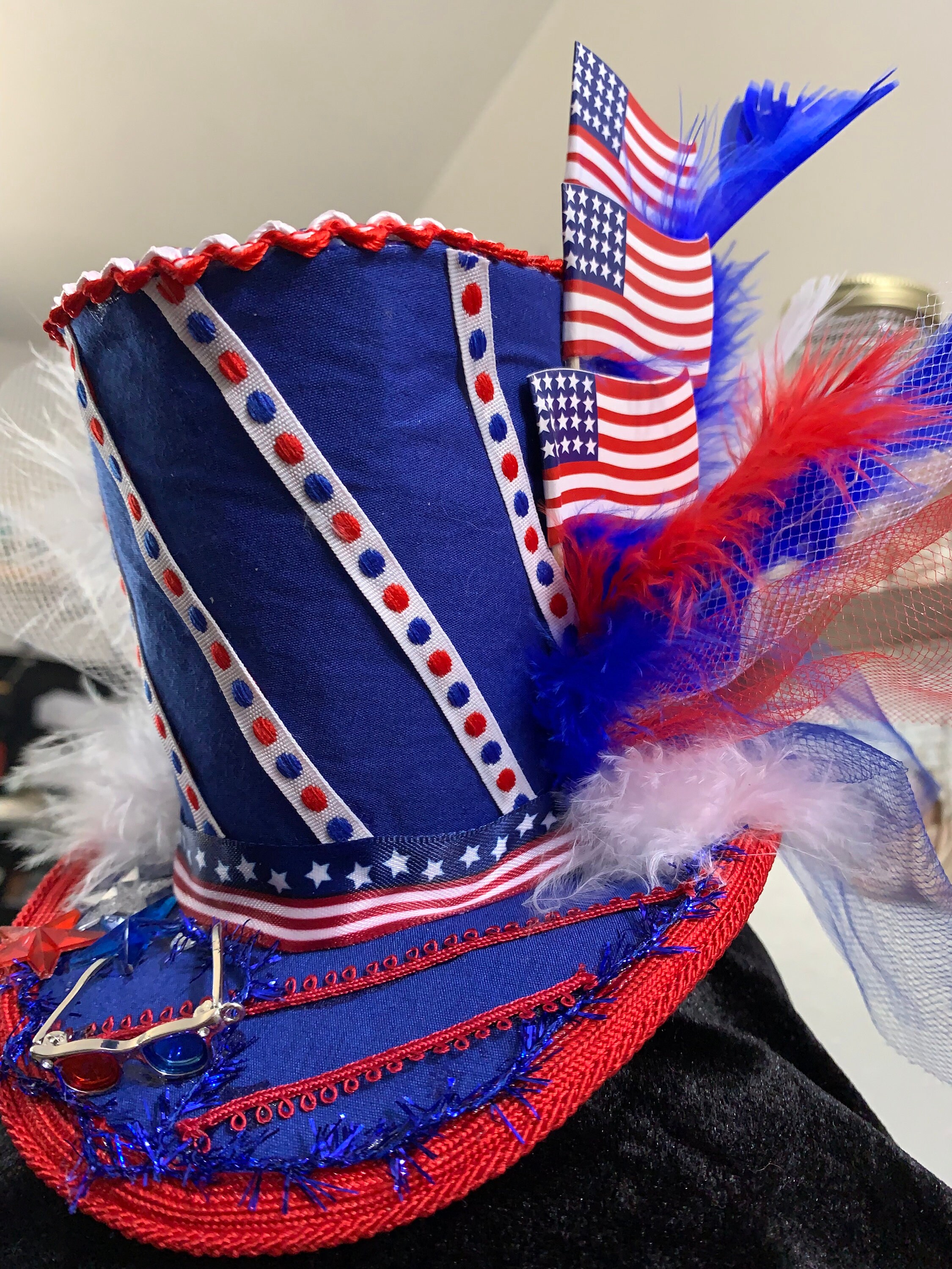 Fourth of July Mini Blue Top Hat Fascinator - Etsy display picture 2