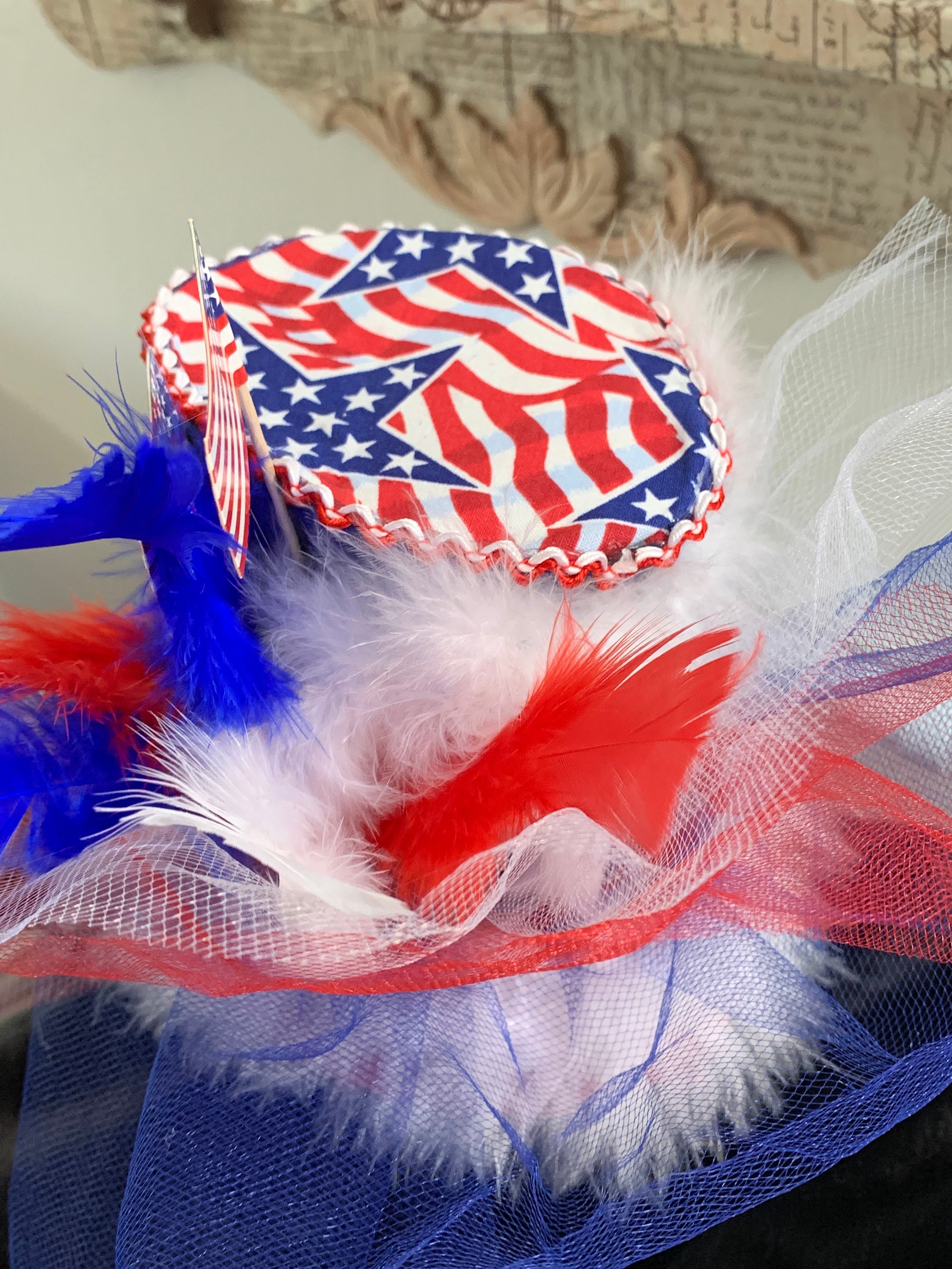 Fourth of July Mini Blue Top Hat Fascinator - Etsy display picture 3