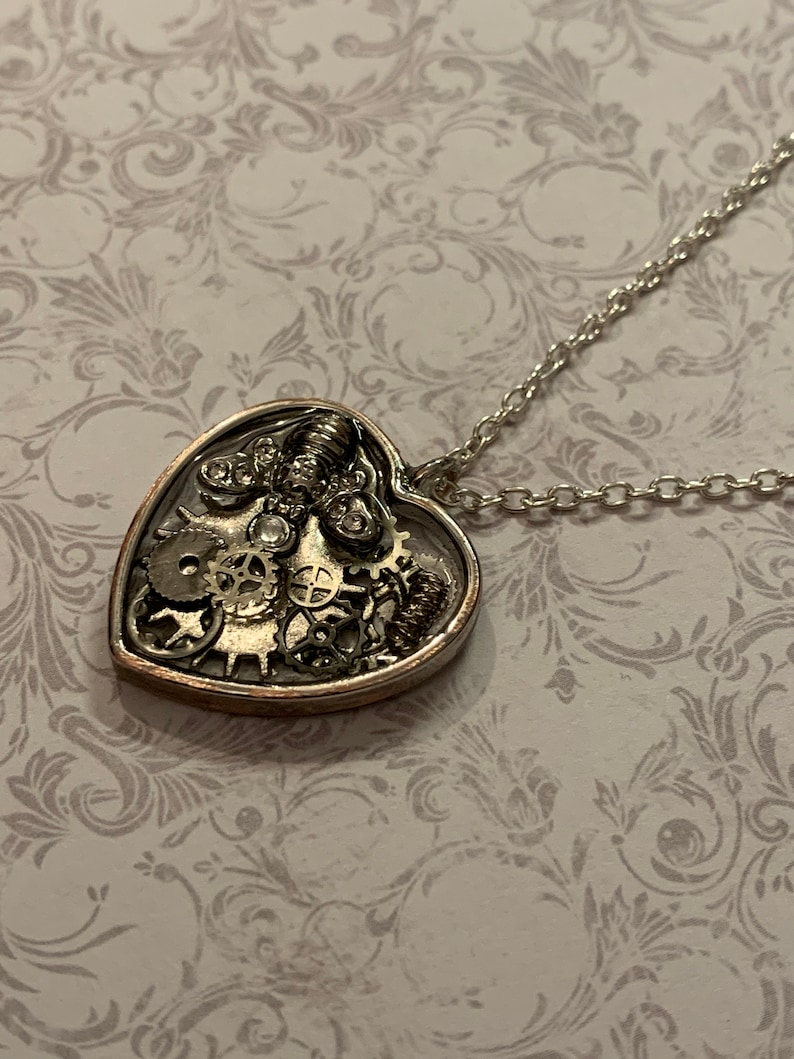 Silver steampunk Bee Heart necklace