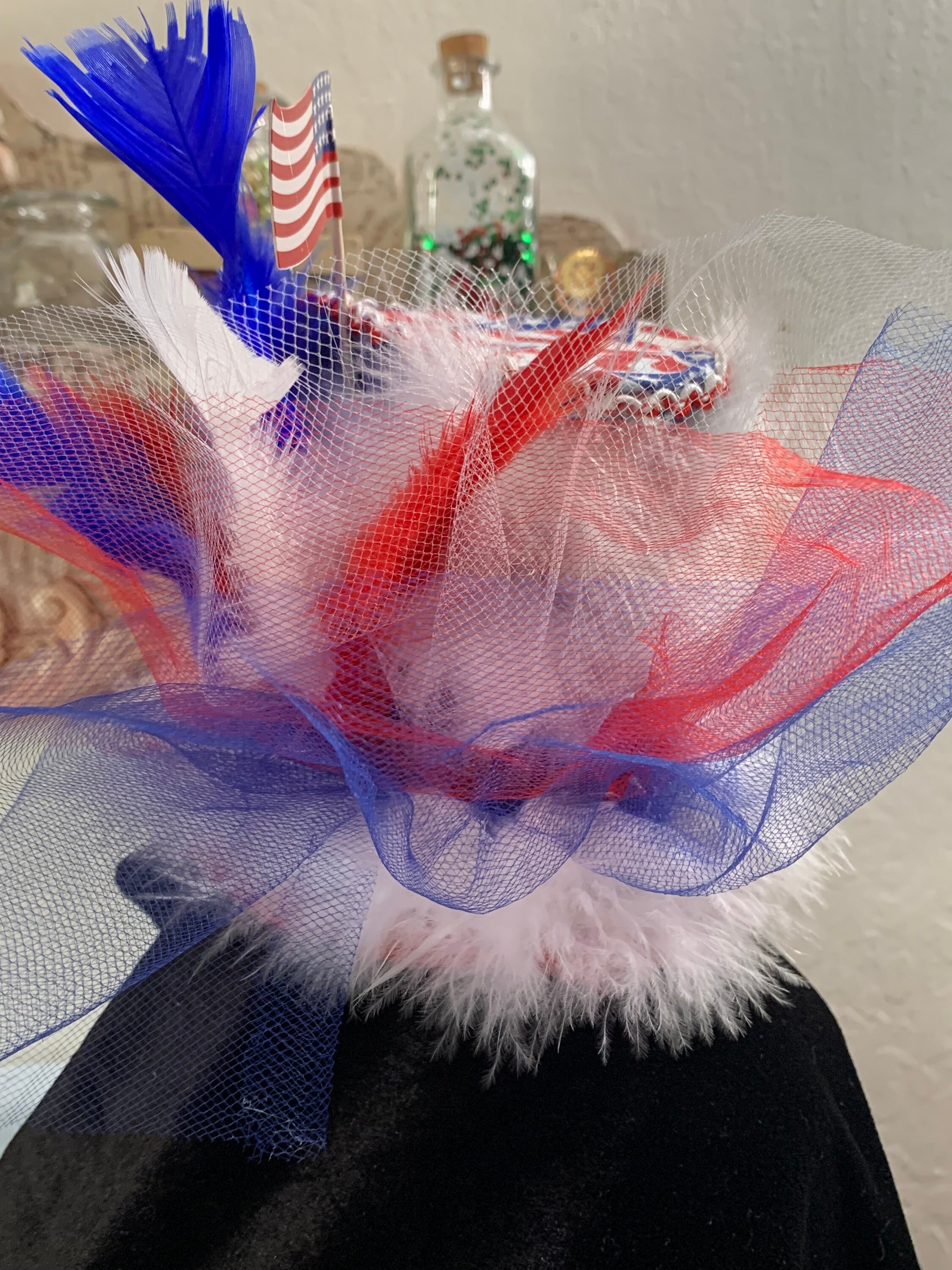 Fourth Of July Mini Blue Top Hat Fascinator Amazon.com: Bniksok Blue Glitter Mini Top Hat Headband  main image 4