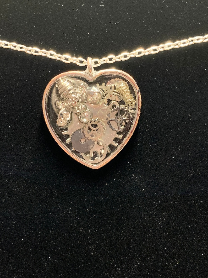 Silver steampunk Bee Heart necklace