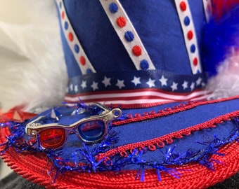 Fourth of July Mini Blue Top Hat Fascinator - Etsy display picture 3