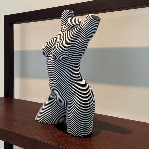 Kinetic Female Torso Sculpture - 'Roxanne' certified limited edition of 50 - light grey / black or crisp white / black - contemporary decor