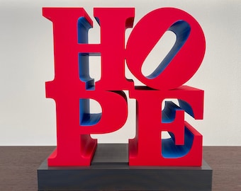 HOPE POP Art Sculpture - Scale model in classic red-blue-green combination - after Robert Indiana - home / office decor - 4 Sizes avail