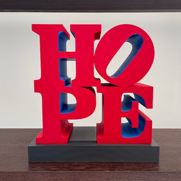 HOPE POP Art Sculpture - Scale model in classic red-blue-green combination - after Robert Indiana - home / office decor - 4 Sizes avail