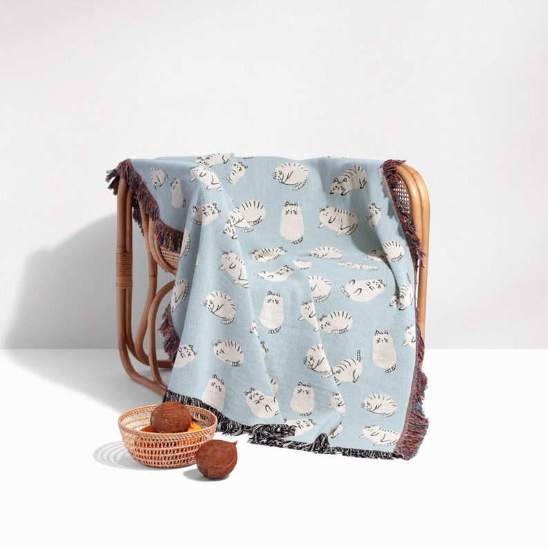 White Cat Throw Blanket, Cute Cats Blanket, Nursery Decor, Woven