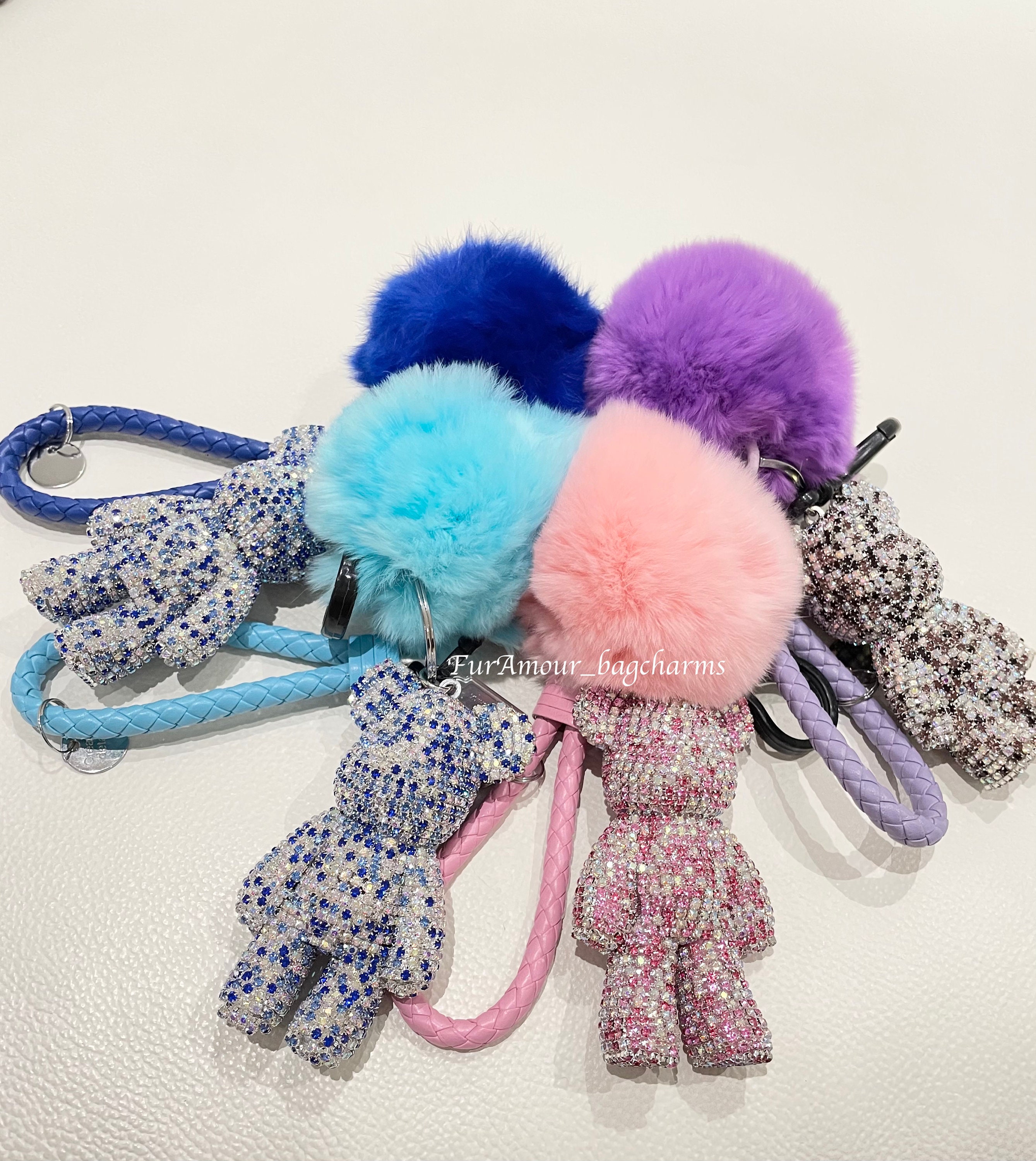 luoweisi Braided Keychain Set D Shape Car Key Rings Pom Pom Carabiner Clip Christmas Crystal Bling Key Fob for Women Girls Gift, Women's, Size: One