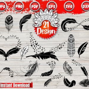 Feather Bundle Svg, Feathers Svg, Birds Feather SVG, Boho svg, Instant Download, Feather Png, Print Design, Mystical Svg File