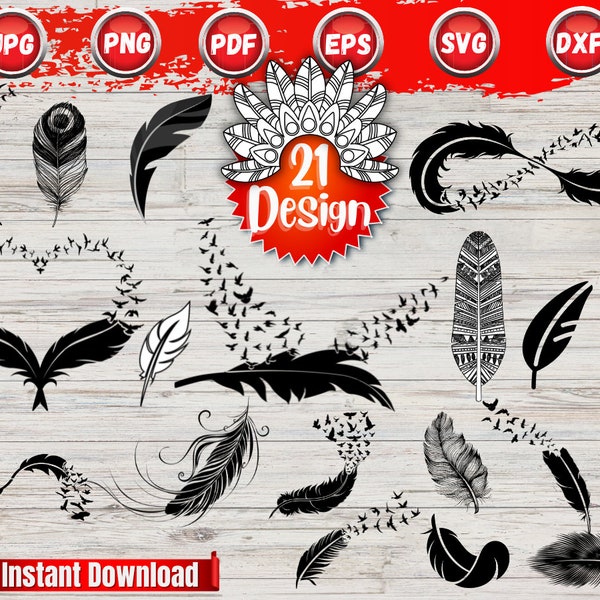 Feather Bundle Svg, Feathers Svg, Birds Feather SVG, Boho svg, Instant Download, Feather Png, Print Design, Mystical Svg File