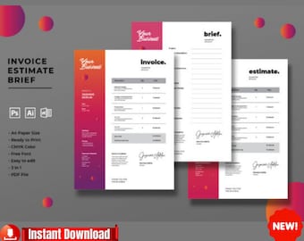 Paket med mallar för företagsfakturor – redigerbara PDF-, Word- och Excel-formulär för småföretag