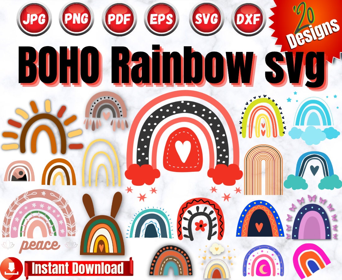 Boho Rainbow Svg, Boho Svg, Rainbow Clip Art, Rainbow PNG, Baby Svg ...