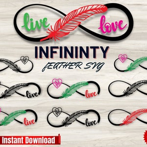 Infinity Feather Svg, Feathers Svg, Feather Bundle Svg, Símbolo do Infinito, Infinity Heart Svg, Birds Feather Svg, Boho Svg, Feather Png