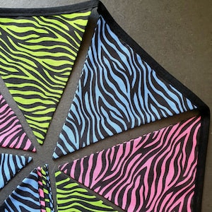 Neon Zebra Print Party Bunting: 80s Disco Garland