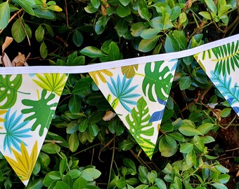 Outdoor bunting, Garden bunting, Tropical leaf Bunting, Garden bar decor, Handmade oil cloth bunting