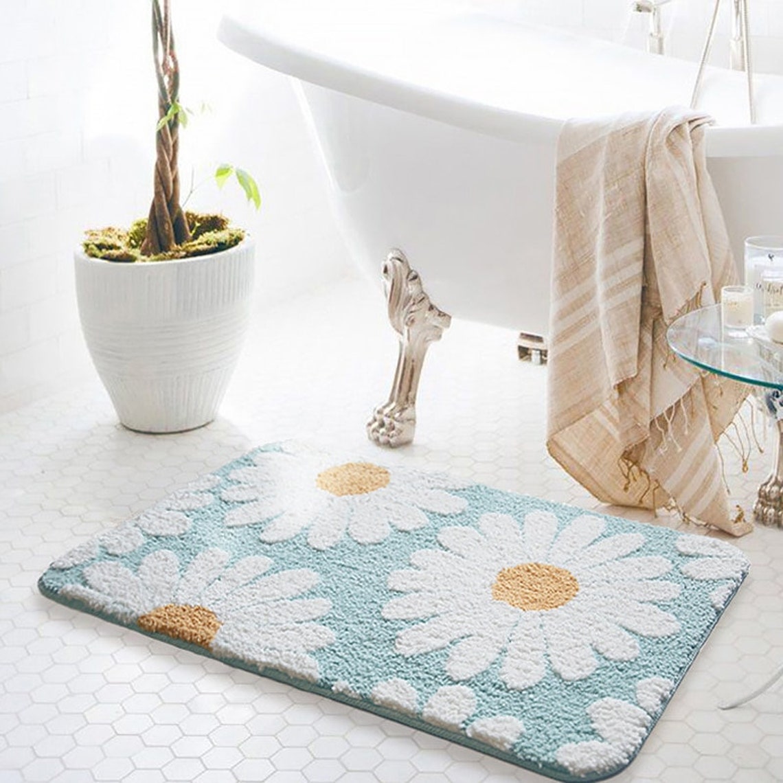 Daisy Bathroom Mat Nordic Fluffy Carpet Area Rug Bath Room Etsy
