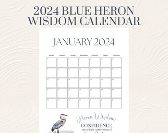 Blue Heron 2024 Calendar Printable Print At Home Wall Calendar Shore Birds Nature Inspired 12 Month Calendar Frameable Wall Art