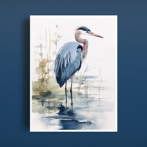 Watercolor Blue Heron Printable Wall Art Coastal Decor Blue Heron Art Coastal Living Blue Heron Print Beach Lake Art