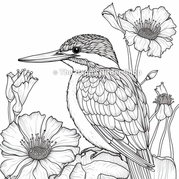 Kingfisher Coloring Page | Printable JPG | Adult Coloring | Bird Illustration | Nature Art | Instant Download | Coloring for adults | Birds