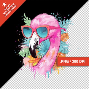 Różowy flaming Clipart | Tropikalny ptak PNG | Pobieranie cyfrowe | Ptak Clipart | 300 DPI