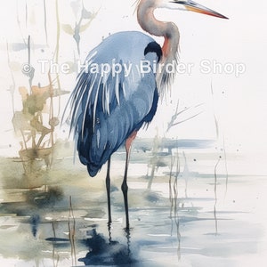 Watercolor Blue Heron Printable Wall Art Coastal Decor Blue Heron Art ...