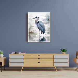 Blue Heron Watercolor Printable Art Coastal Bird Wall Decor Heron Wall ...