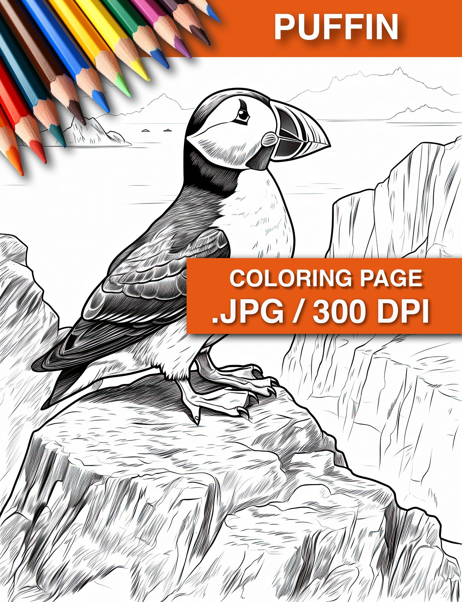 Puffin Coloring Page Bird Art Coloring Page Relaxing Stress Relief