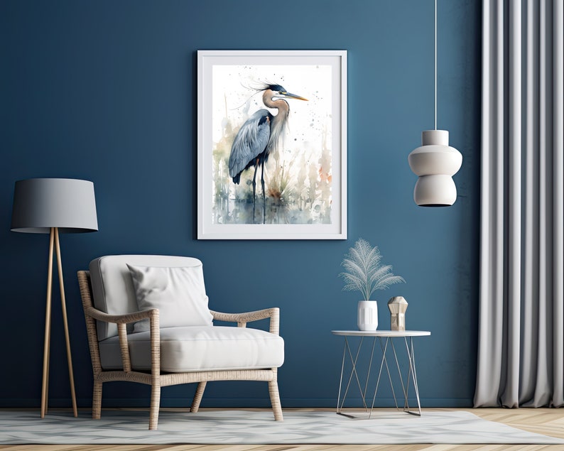 Blue Heron Watercolor Printable Art Coastal Bird Wall Decor - Etsy
