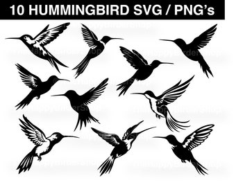 Hummingbird SVG Bundle Bird Silhouette Humming Bird clip art PNG Crafts Clipart Print & Cut