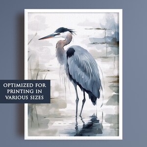 Blue Heron Watercolor Printable Art Coastal Bird Wall Decor Heron Wall ...