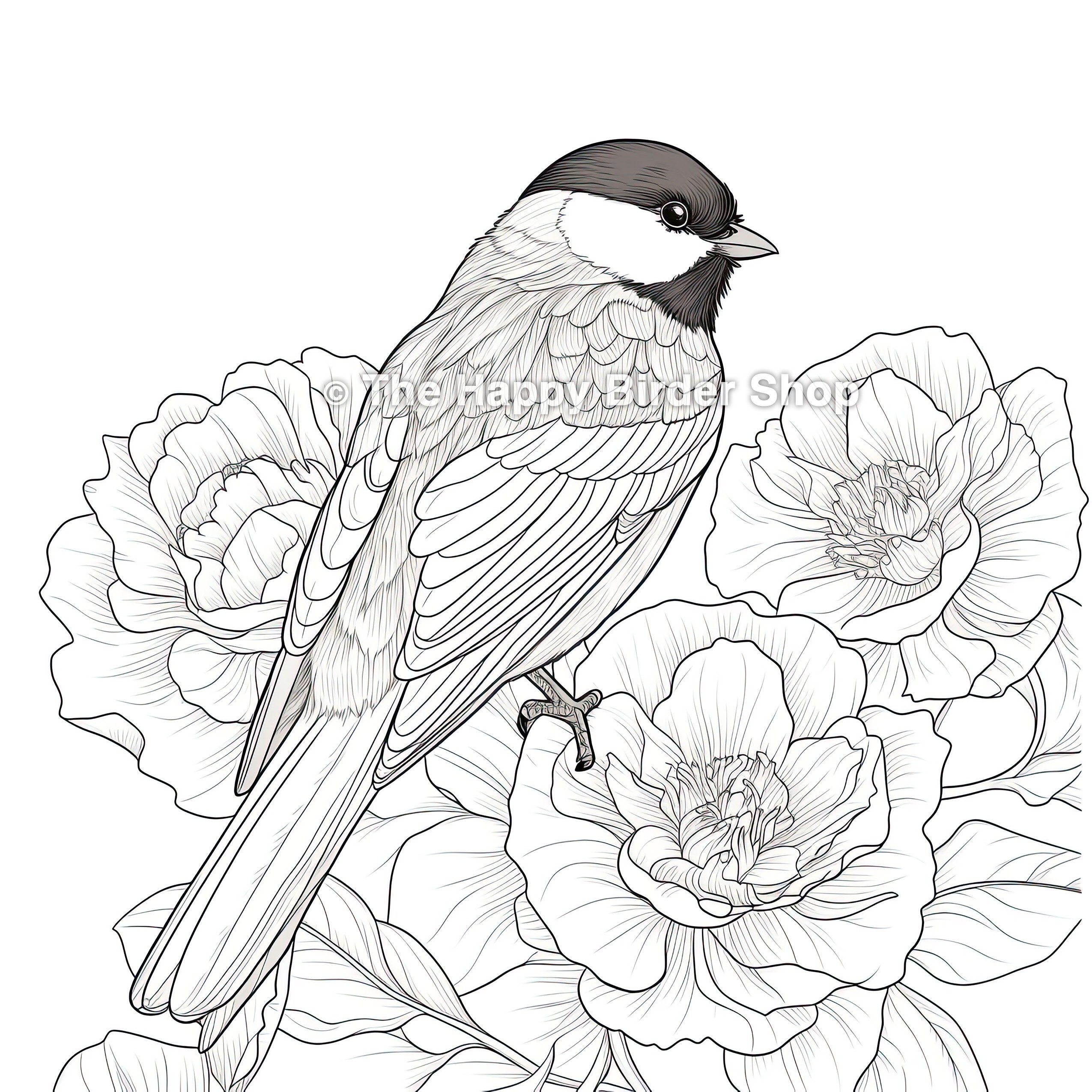 Chickadee Coloring Page Bird Art Relaxing Coloring Printable Stress