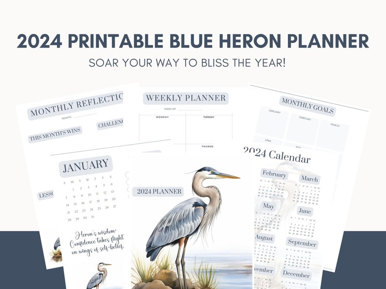 2024 Blue Heron Planner Printable 2024 Calendar Blue Heron Digital