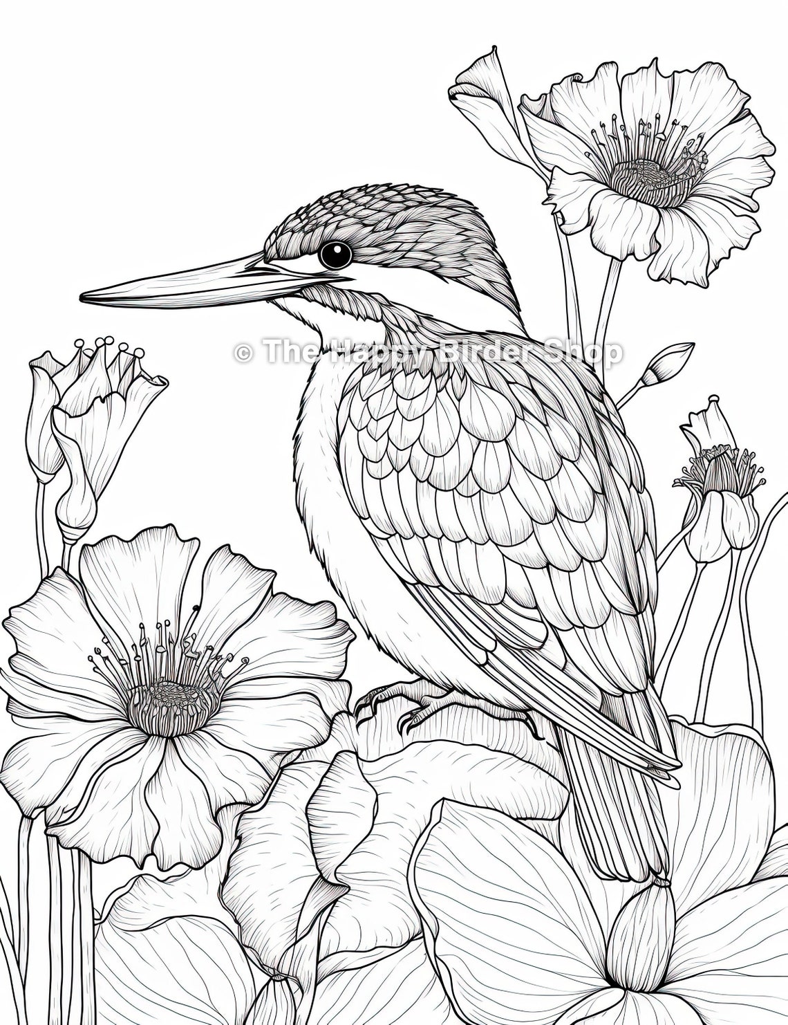 Kingfisher Coloring Page Printable JPG Adult Coloring Bird Illustration ...