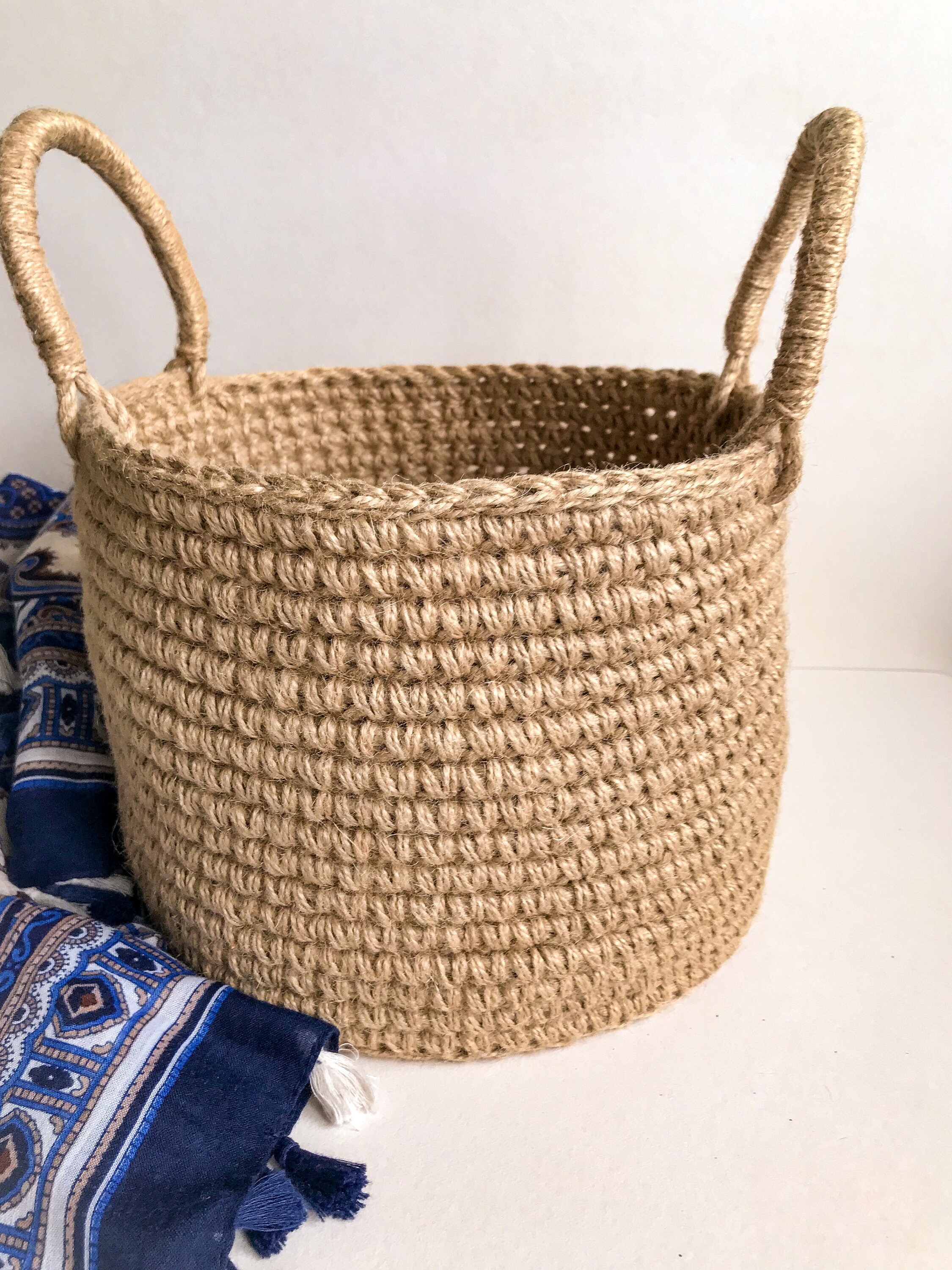 Crochet jute basket with handles Large storage basket Plant Etsy