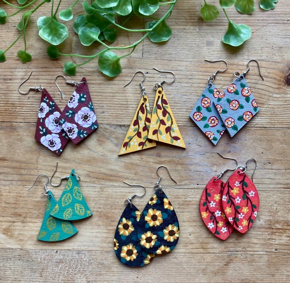 Painted Wood Earrings - Crafty Chica