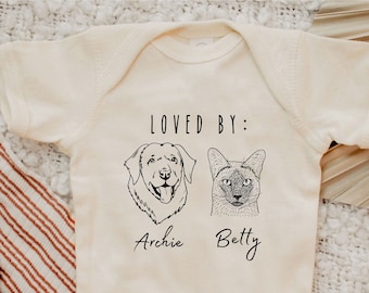 Personalized Loved By Dog Baby Bodysuit| Baby Shower Gift, Custom Pet Name One Piece, Newborn Gift, Personalized Dog, Pregnancy Reveal