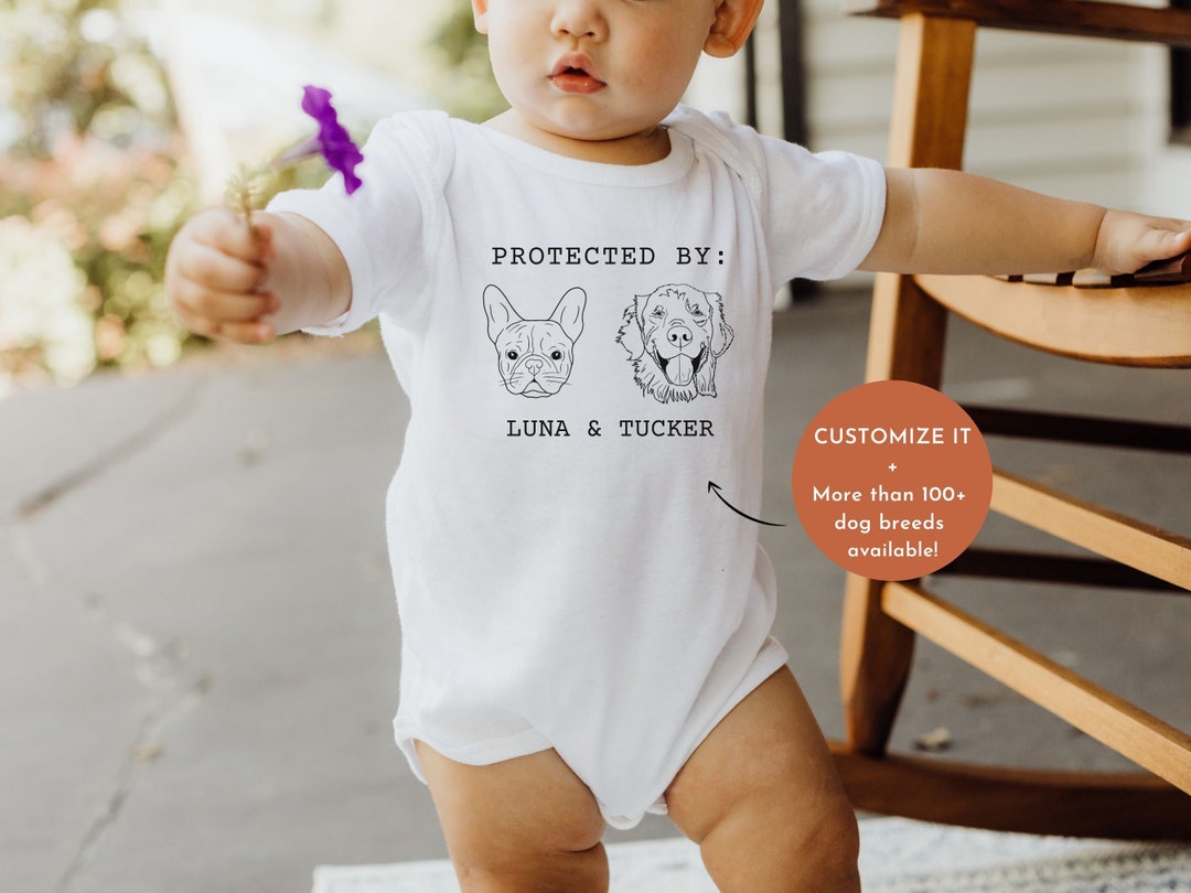 Custom Protected by Dog Baby Onesie Personalized Baby Onesie Etsy