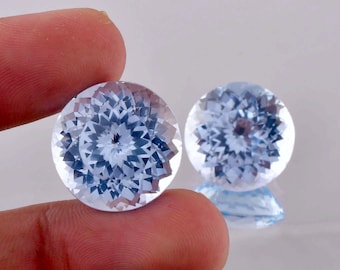 1 Pair Natural Flawless Blueish AQUAMARINE Round Cut Loose Gemstone Certified-AAA+ Top Quality Aquamarine-Ring & Jewelry Making Gemstone